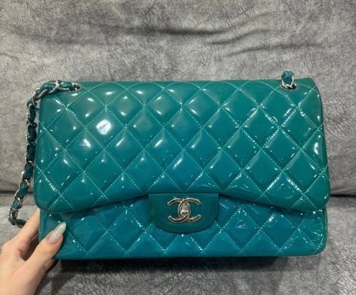 Chanel Classic Flap Patent Jumbo Turquoise Bag (CA1442B)