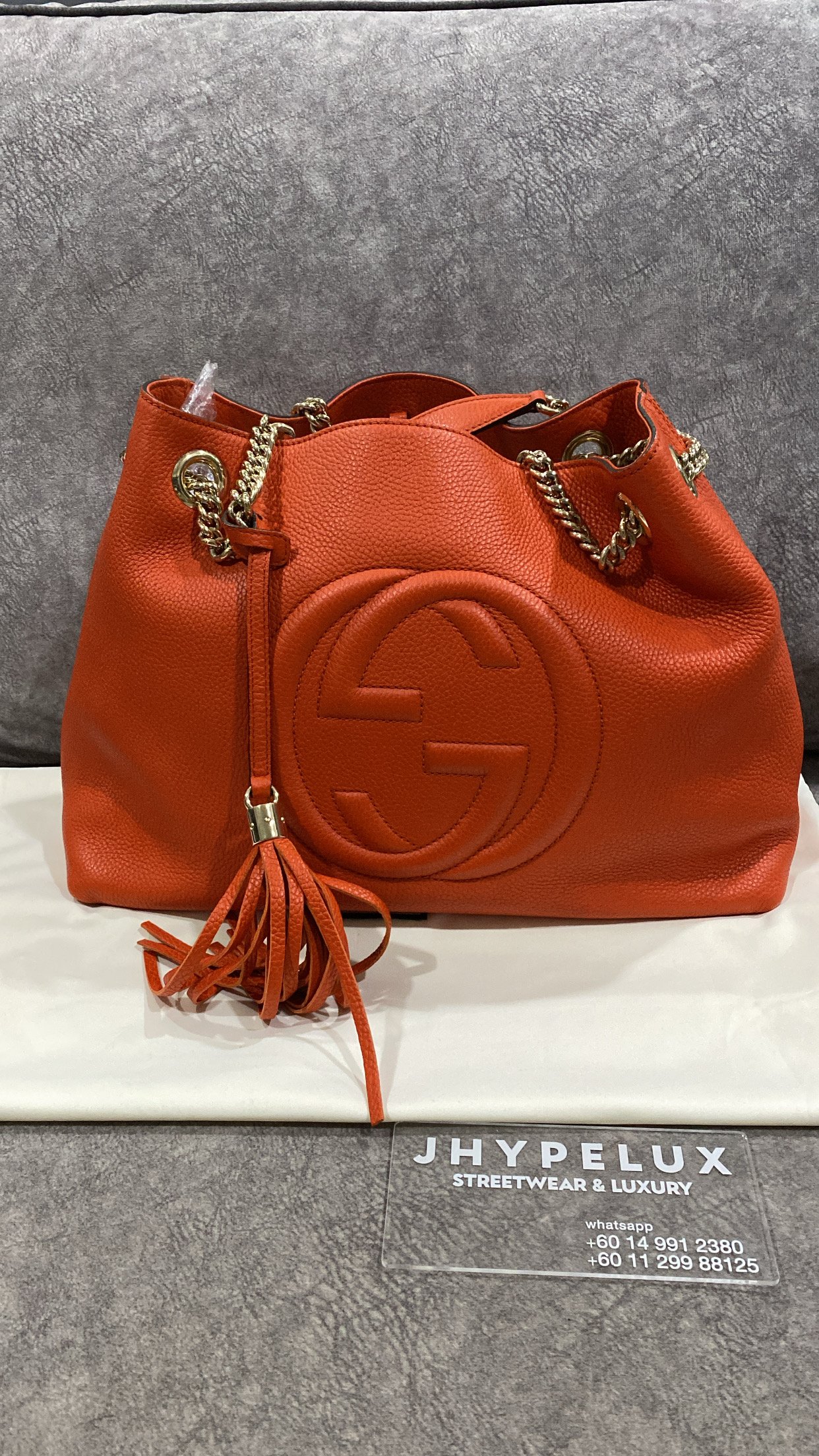 Gucci Bag Sun Orange Medium Soho Pebbled Calfskin