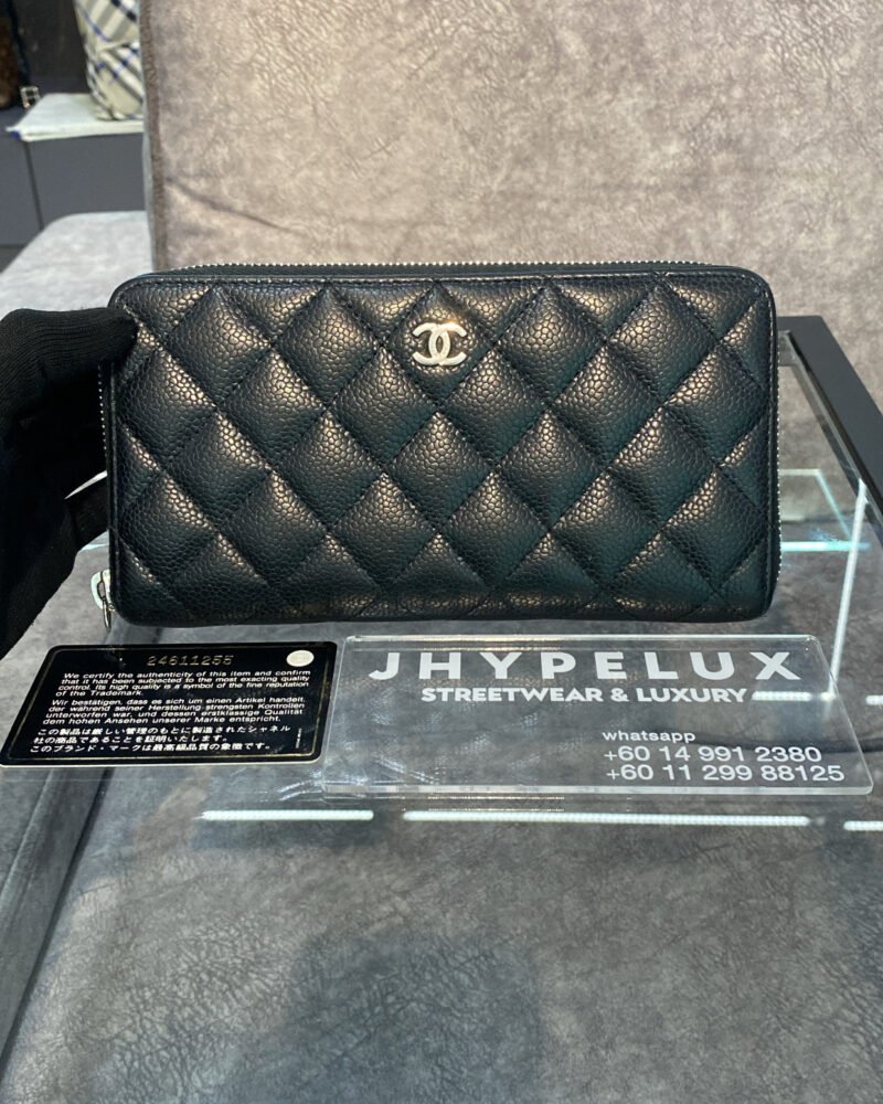 Chanel Wallet Long Black Caviar Round Zip