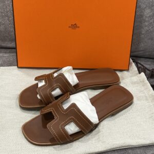 Hermes Oran Sandals Gold with white trim