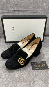 Gucci Marmont Fringe Black Suede Mid-heel Pumps