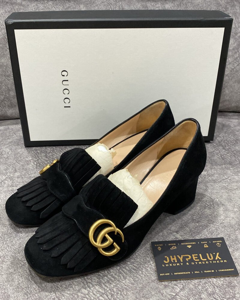 Gucci Marmont Fringe Black Suede Mid-heel Pumps