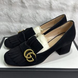 Gucci Marmont Fringe Black Suede Mid-heel Pumps