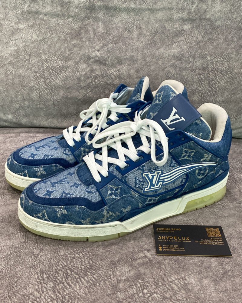Lv Denim Blue Trainer Mid Sneaker
