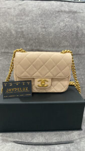 Chanel Light Beige Mini Square Classic Flap Bag 23SS Grained Goatskin