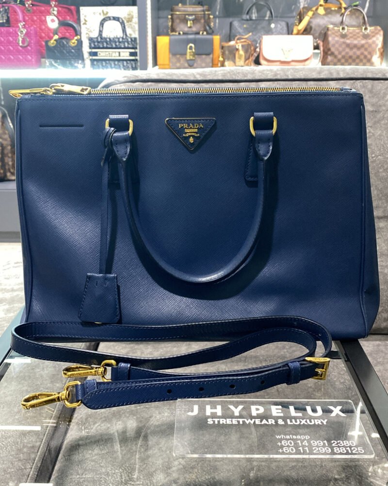 Prada Bag Galleria Medium Saffiano Double Zip Bluette