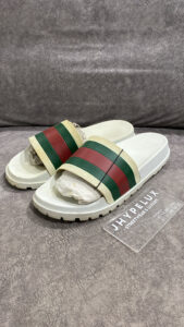 Gucci White Web Slide