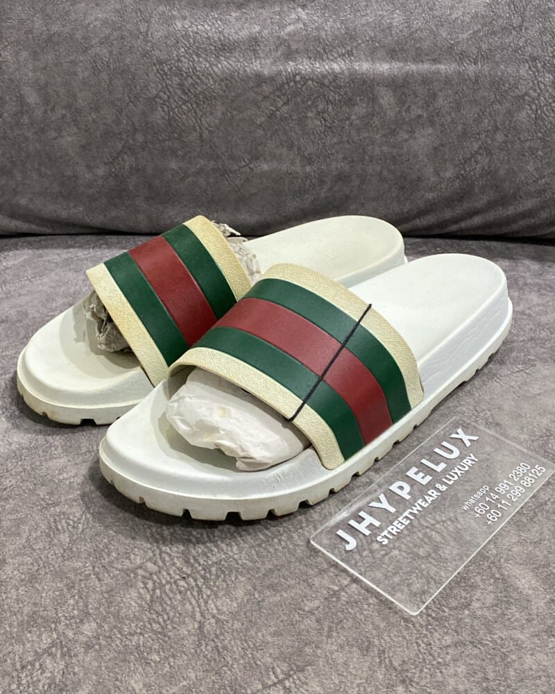 Gucci White Web Slide