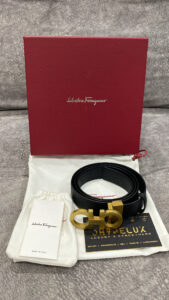 Ferragamo Black/ Reversible Gancini Belt Calf in GHW
