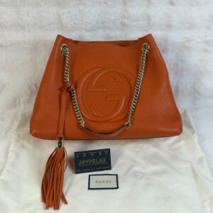 Gucci Medium Soho Pebbled Calfskin Sun Orange Tote Bag