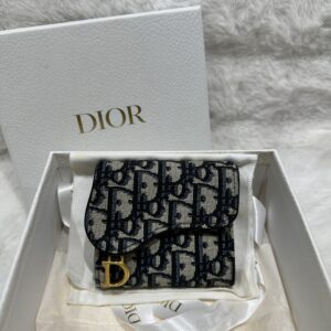 Dior Saddle Lotus Wallet Blue Oblique Jacquard