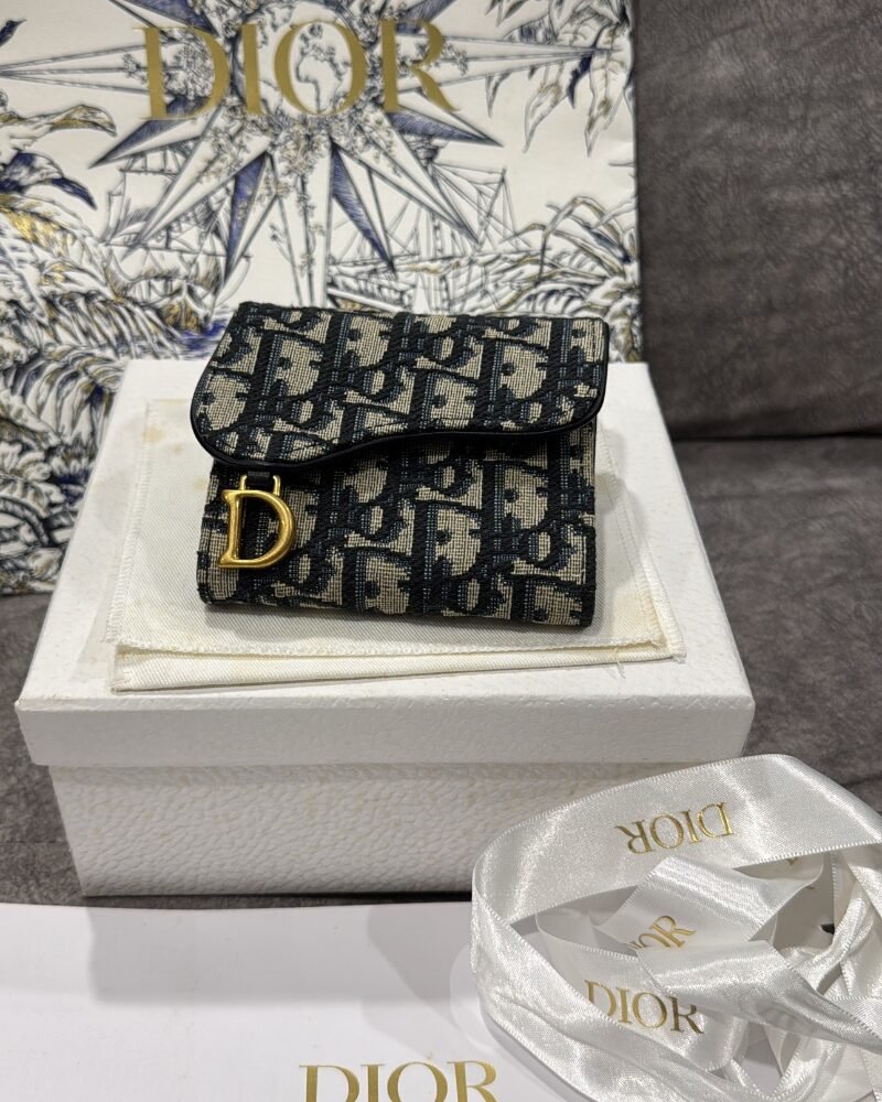Dior Saddle Lotus Wallet Blue Oblique Jacquard