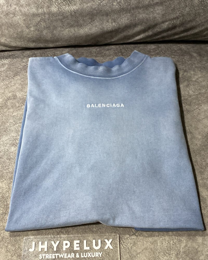 Balenciaga Tee Blue Washed Embroided Logo