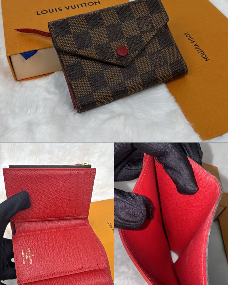 LV Victorine Damier Ebene Tri-fold Wallet (Red Interior)