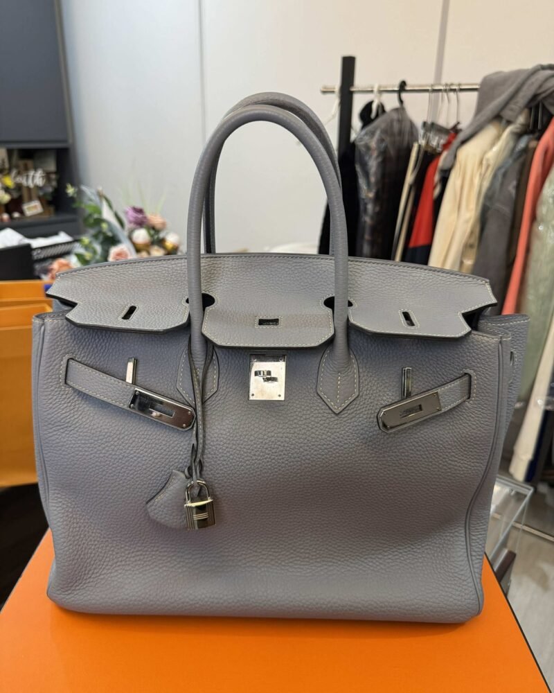 Hermes Birkin 35 Bleu Lin Light Grey/Blueish