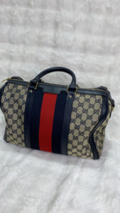 Gucci Vintage Web GG Boston Bag with Navy Web Stripe