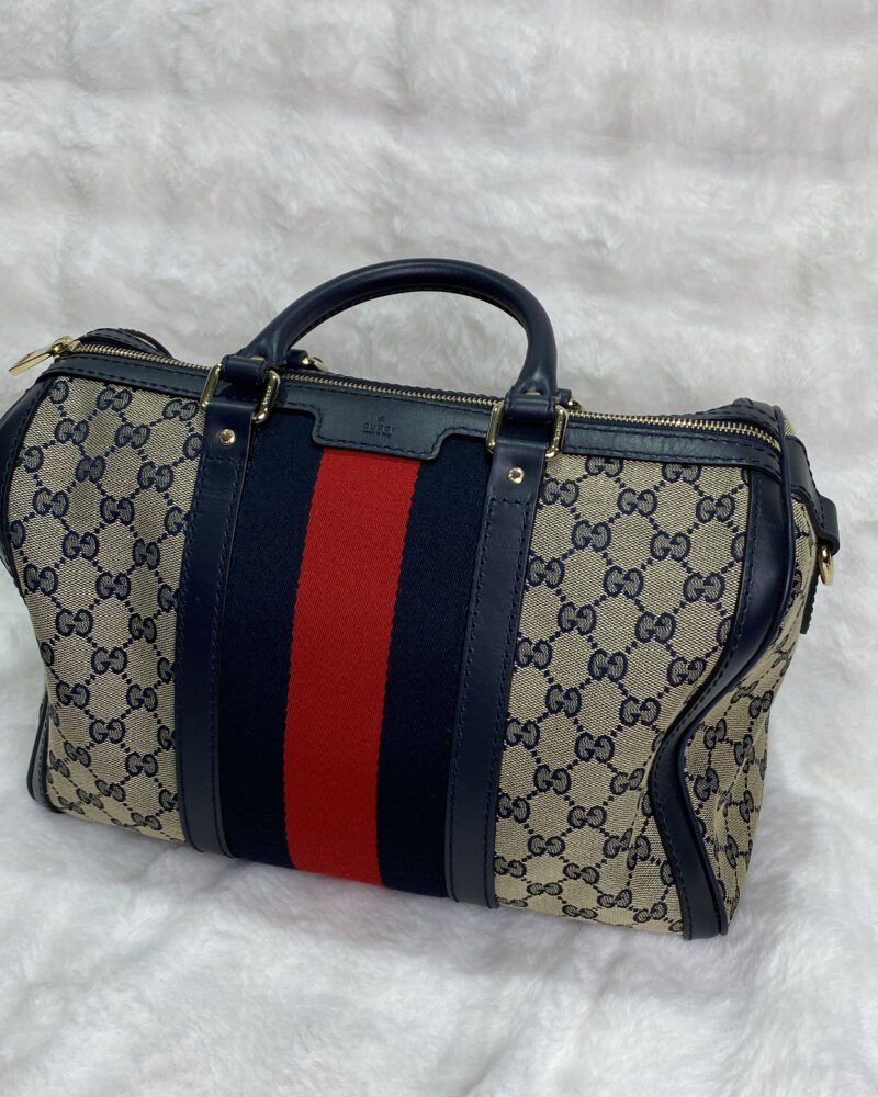 Gucci Vintage Web GG Boston Bag with Navy Web Stripe