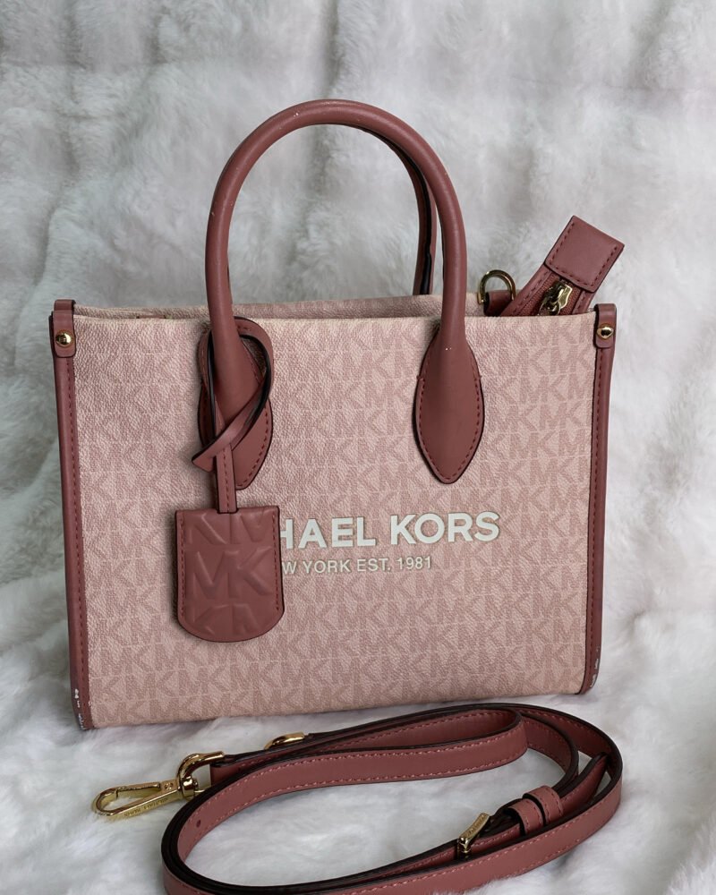MIchael Kors Mirella Small Top-Zip Shopper Crossbody Tote Bag in powder pink