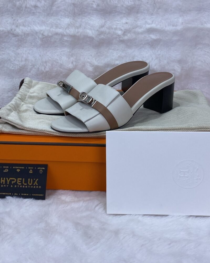 Hermes White/Brown Gigi 50 Sandals