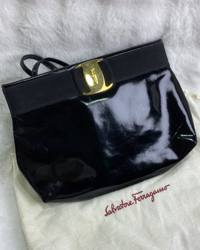 Salvatore Ferragamo Vara Bag in Black Patent GHW