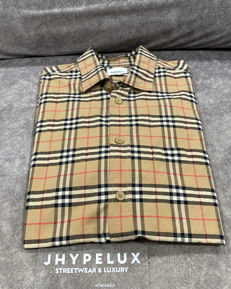 Burberry Shirt Beige Checkered Collar Short Sleeve