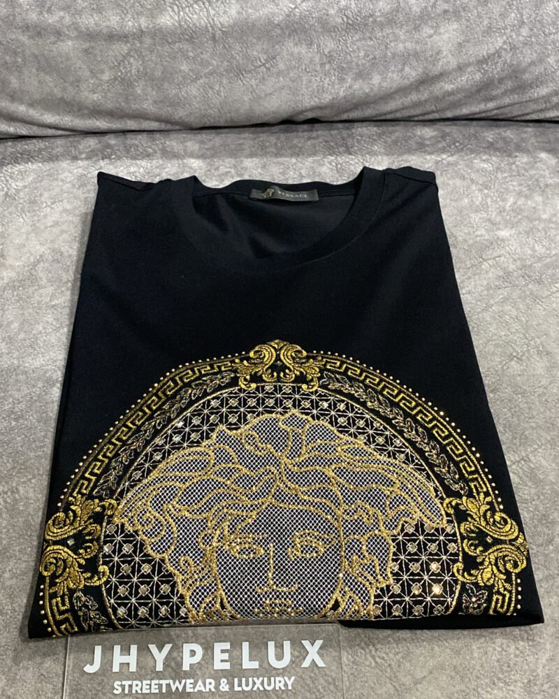 Versace Tee Black Medusa Full Crystal Embellished