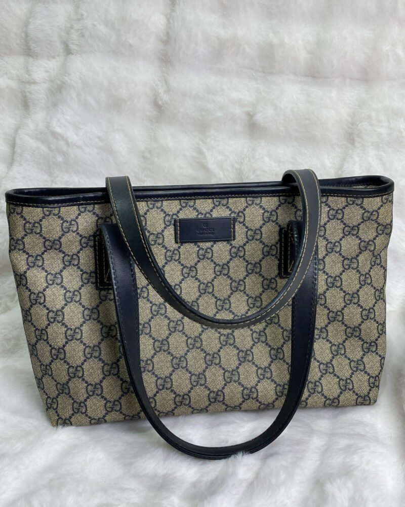 Gucci Supreme Tote Brown bag with Navy leather trim