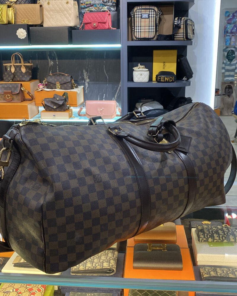 LV Damier Brown Keepall 55 Bandouliere Duffle Bag