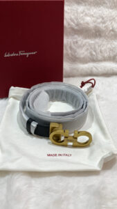 Ferragamo Black Reversible Gancini Belt Calf in GHW