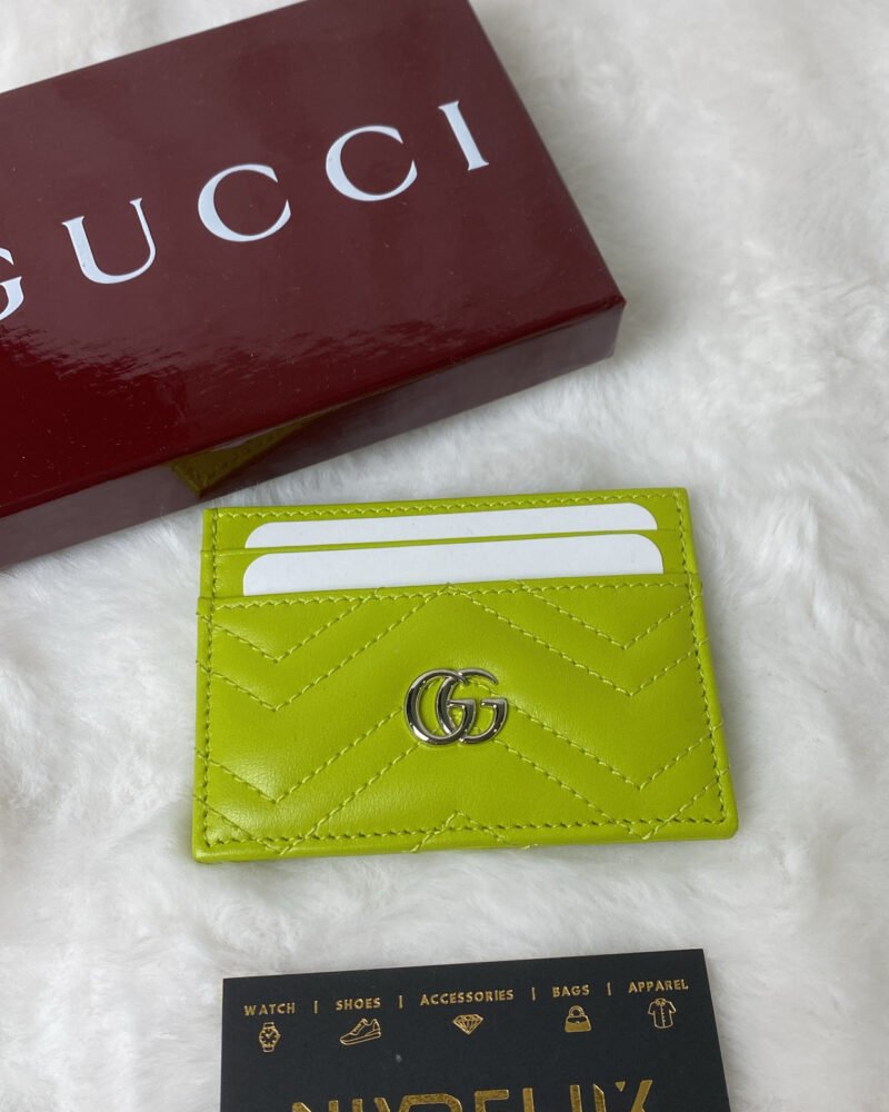 Gucci Marmont Cardholder in Bright Green Chevron with SHW