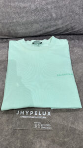 Balenciaga Mint Green Embroided Logo Tee