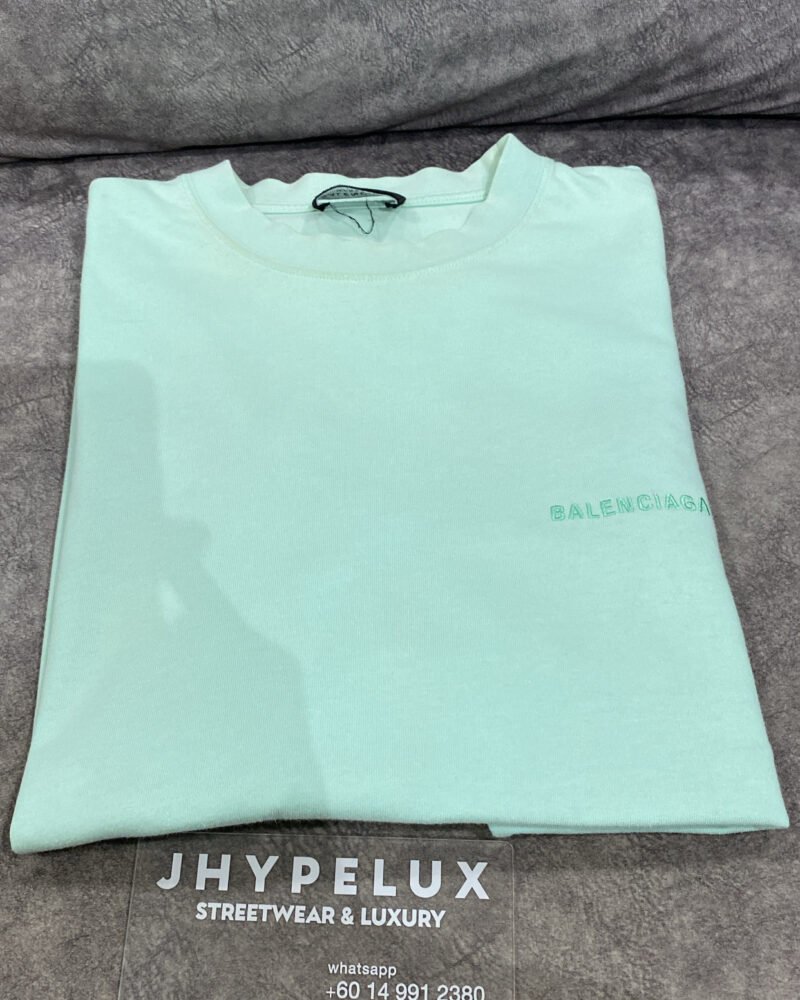 Balenciaga Mint Green Embroided Logo Tee