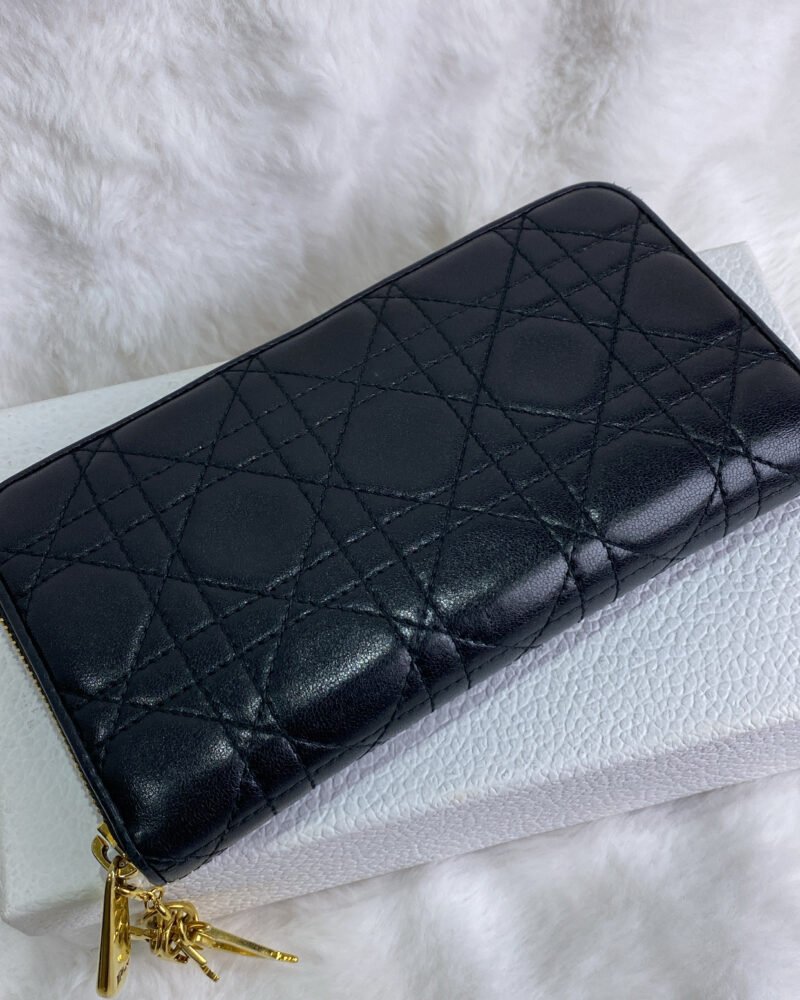 Dior Voyageur Black Cannage Lambskin Long Wallet with GHW
