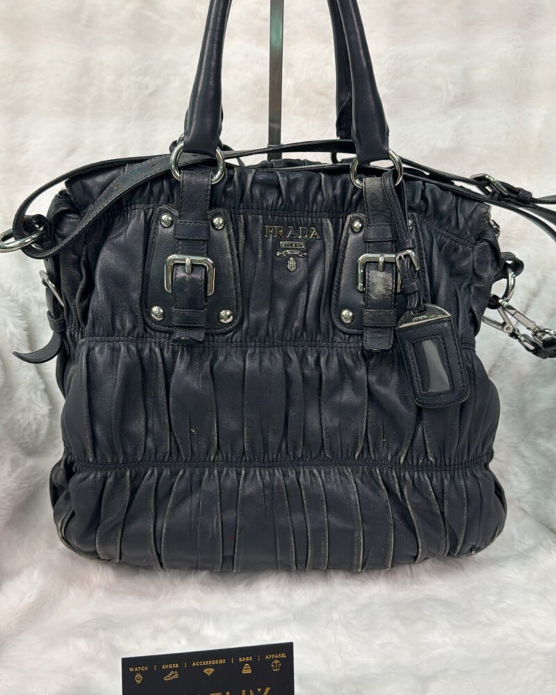 Prada Nappa Gaufre Tote Bag in Ruched Black