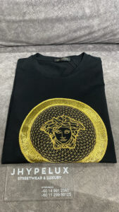 Versace Tee Gold Logo (Black) with crystal motif
