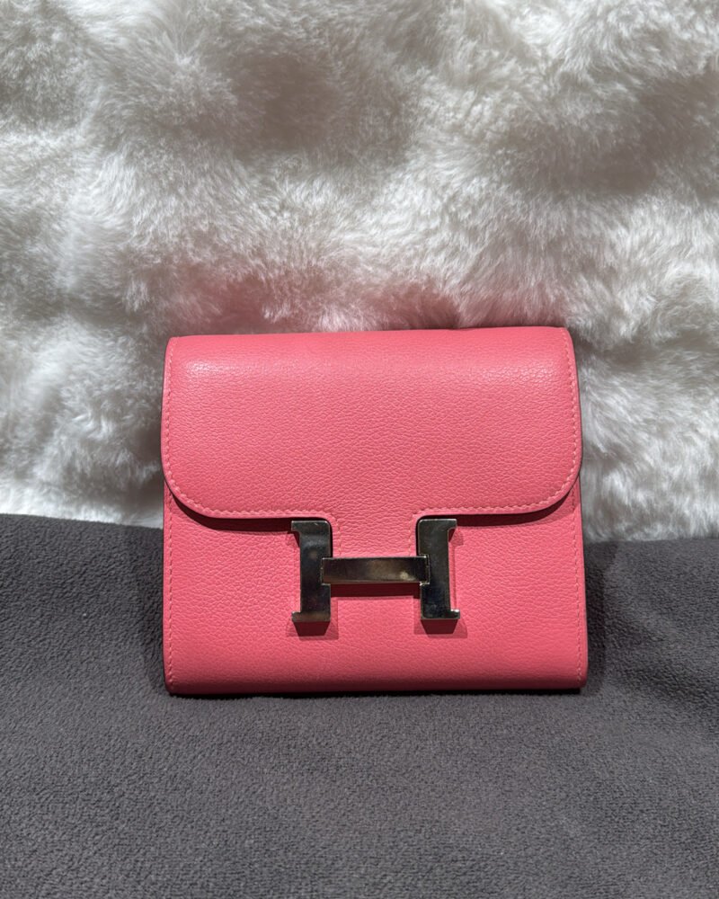 Hermes Constance Slim Compact Wallet Pink PHW