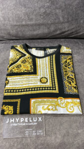 Versace Tee Black Baroque Print Gold