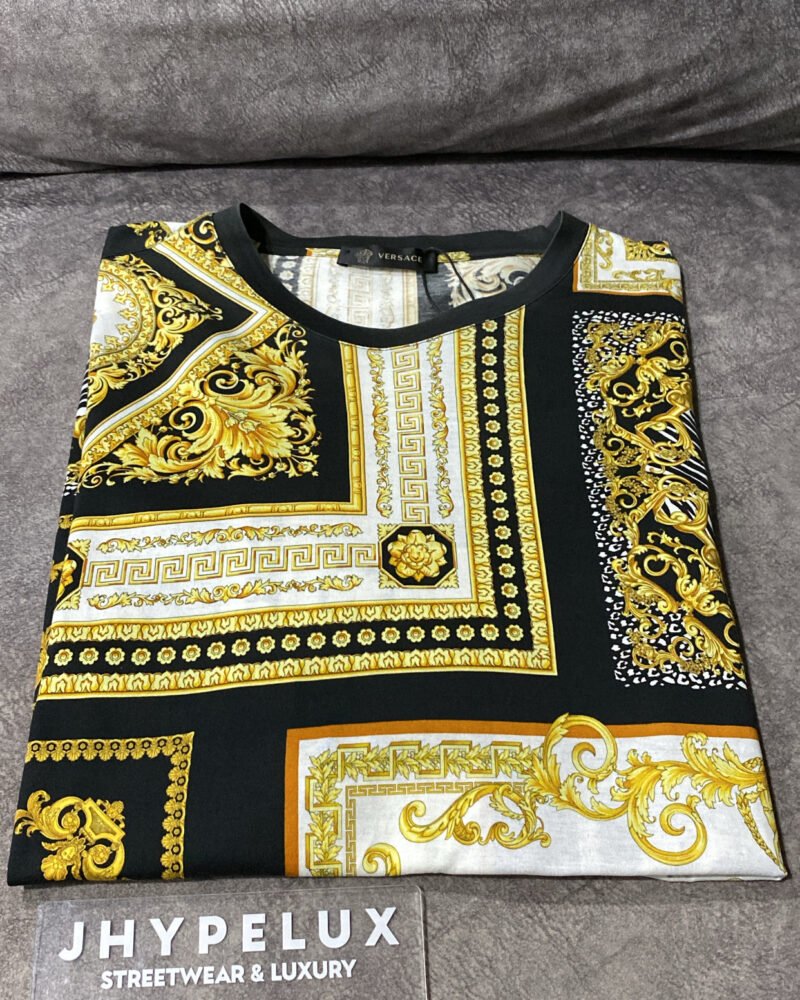 Versace Tee Black Baroque Print Gold