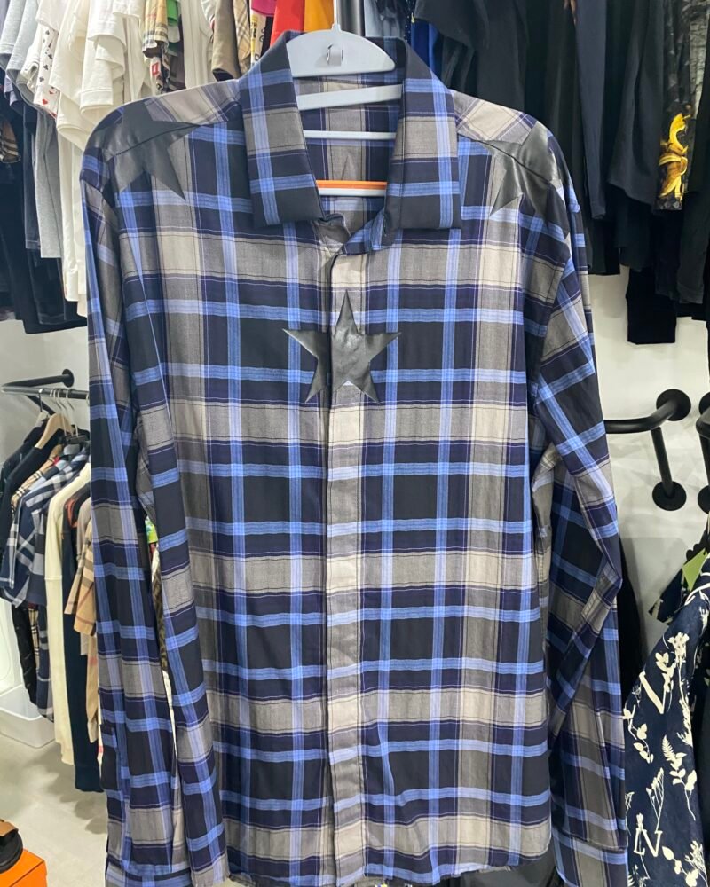 Givenchy Shirt Long Sleeve Checkered Blue with Star