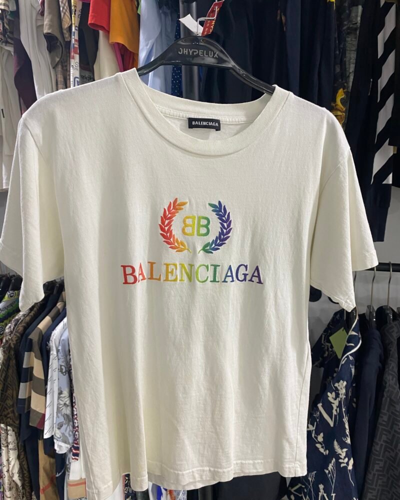 Balenciaga Tee White Rainbow Embroided Logo