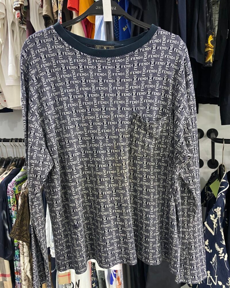 Fendi Long-Sleeve Tee in All-over monogram logo print