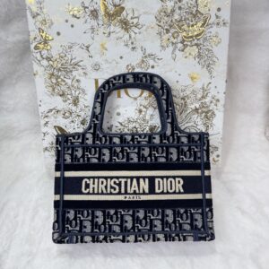 Dior Oblique Beige Navy Mini Book Tote Bag