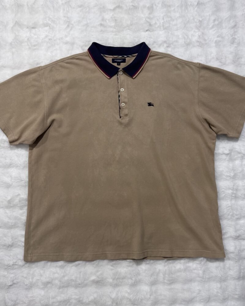 Burberry cotton pique polo with contrast collar and signature middle checkered