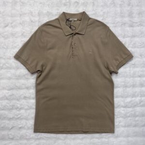 Burberry Khaki Check Trim Polo with checkered on middle placket