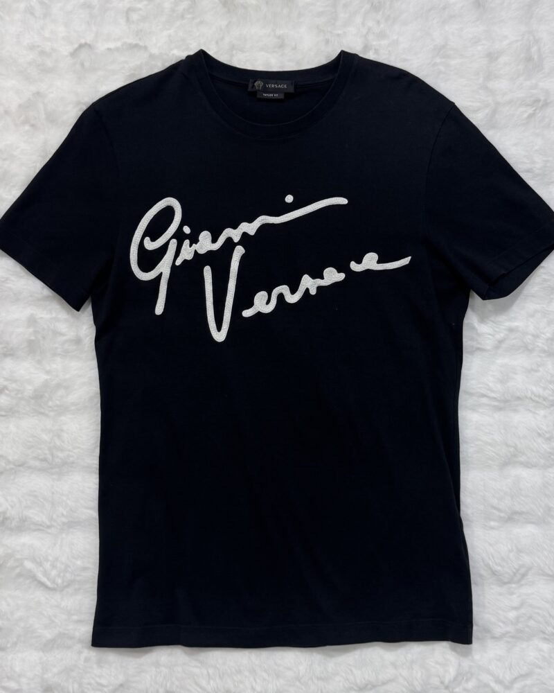 Gianni Versace Embroidered Logo Black Tee