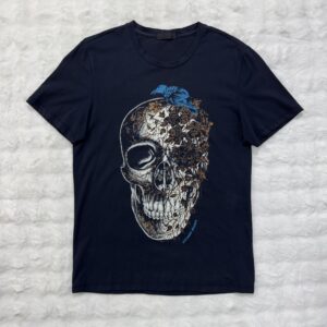 Alexander McQueen Navy Blue Skull and Ivy Printed Tee