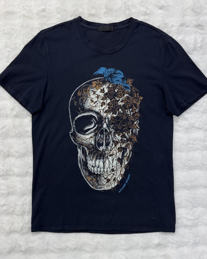 Alexander McQueen Navy Blue Skull and Ivy Printed Tee