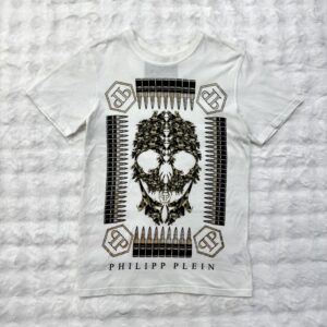 Philipp Plein White Graphic Skull with four PP Logo Tee