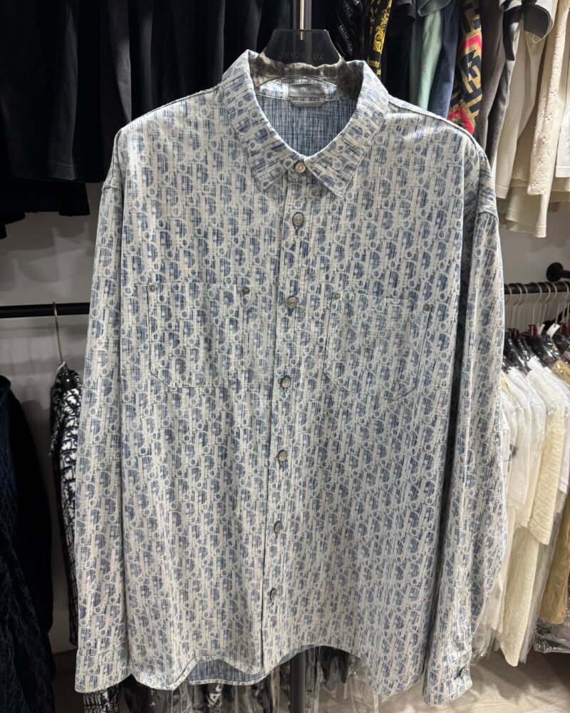Dior Oblique Kasuri Cotton denim overshirt in blue and white