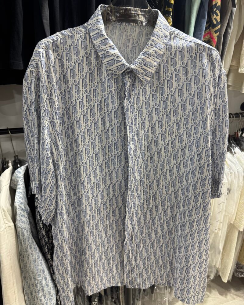 Dior Oblique S/S Silk Shirt in Blue and White